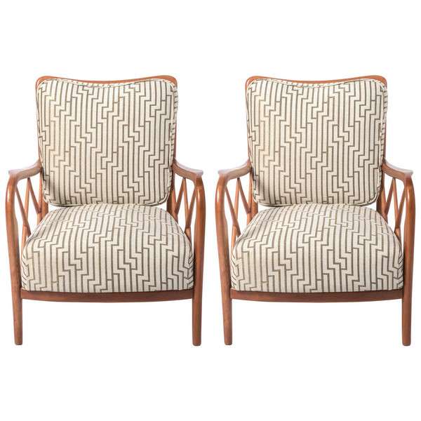 Pair of Cherrywood Armchairs in the Style of Paolo Buffa